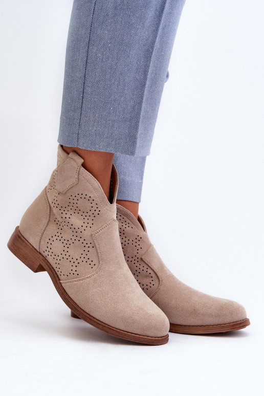 Women's Cut-Out Boots With Flat Heel Light Beige S.Barski HY66-151