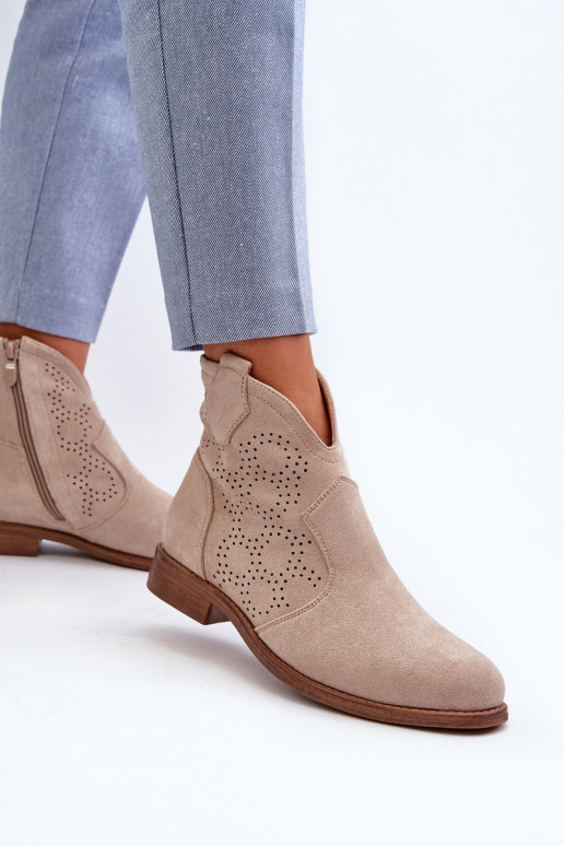 Women's Cut-Out Boots With Flat Heel Light Beige S.Barski HY66-151