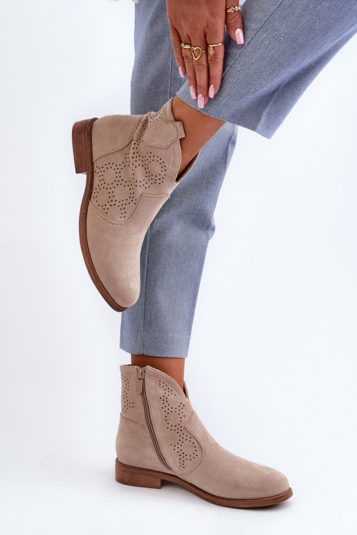 Women's Cut-Out Boots With Flat Heel Light Beige S.Barski HY66-151