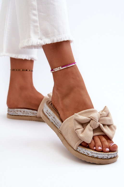 Women's Platform Sandals with Bow Beige Aflia