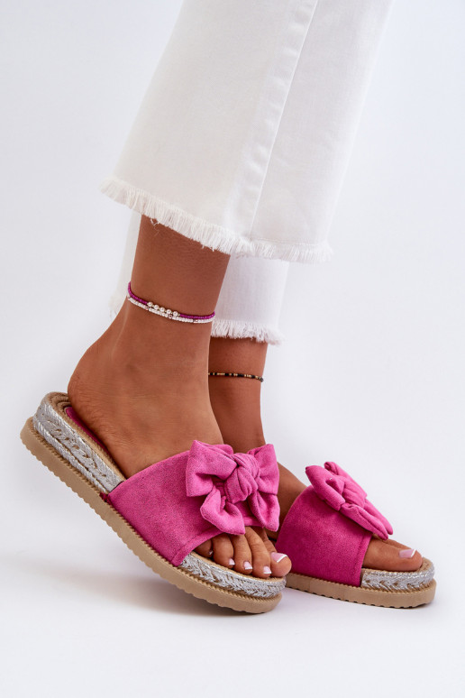 Women's Platform Slides with Bow Fuchsia Aflia