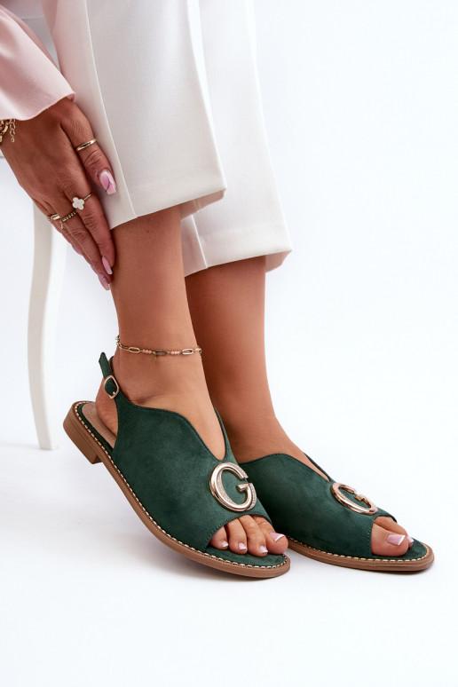 Elegant Women's Sandals with Eco Suede Decoration S.Barski KV27-058 Green