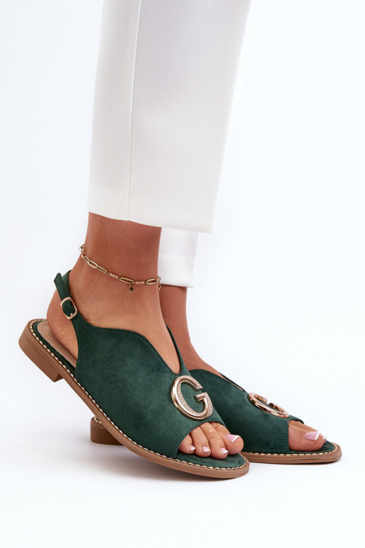 Elegant Women's Sandals with Eco Suede Decoration S.Barski KV27-058 Green