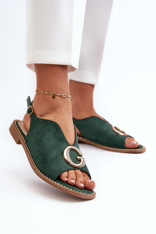 Elegant Women's Sandals with Eco Suede Decoration S.Barski KV27-058 Green