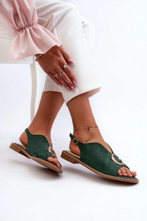 Elegant Women's Sandals with Eco Suede Decoration S.Barski KV27-058 Green