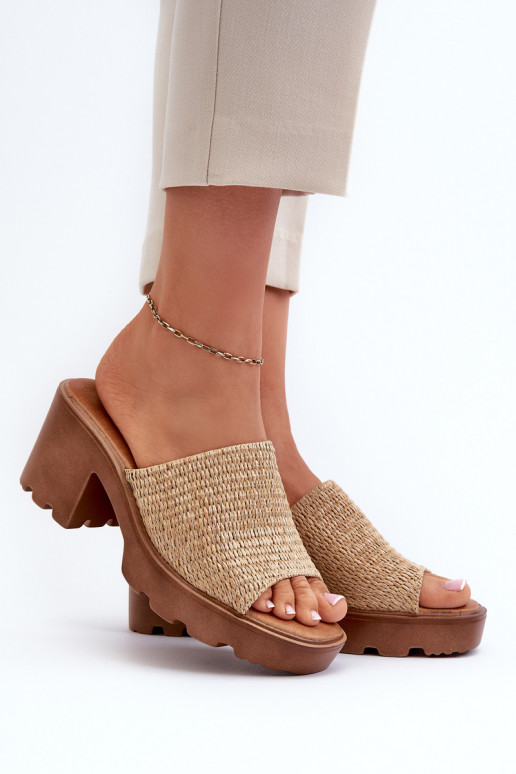 Women's Sandals with Braided Detail on Heel Beige Titantha