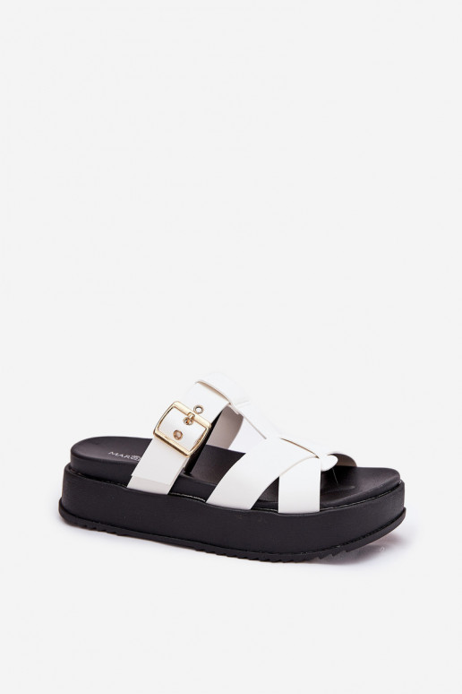 Womens Platform Sandals With Straps And Buckle White Elimessa