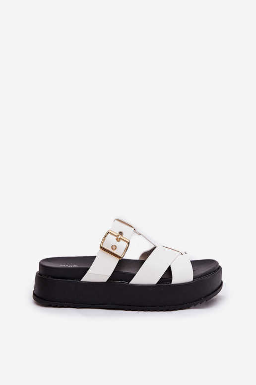 Womens Platform Sandals With Straps And Buckle White Elimessa