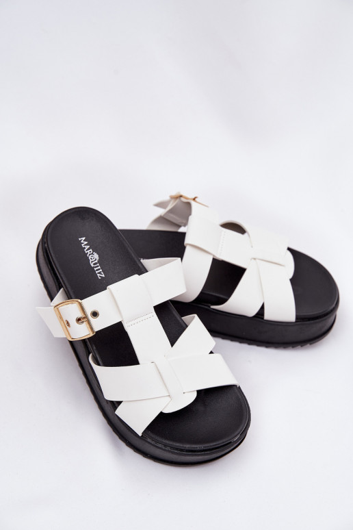 Womens Platform Sandals With Straps And Buckle White Elimessa