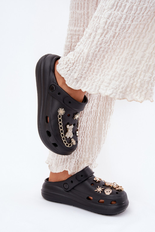 Women's Foam Slippers With Embellishments Black Linaviela
