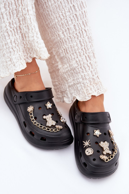 Women's Foam Slippers With Embellishments Black Linaviela