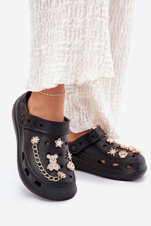 Women's Foam Slippers With Embellishments Black Linaviela