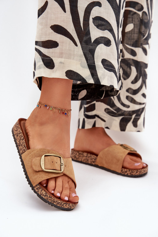 Women's Sandals With Buckle On Cork Platform Camel Zavira