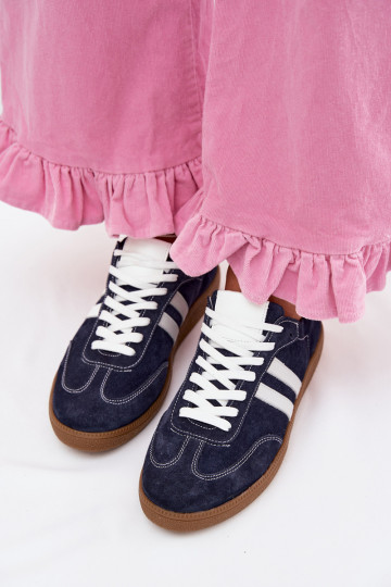 Zazoo N1068 Zamszowe Niskie Sneakersy Damskie Granatowe