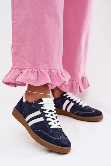 Zazoo N1068 Zamszowe Niskie Sneakersy Damskie Granatowe 2