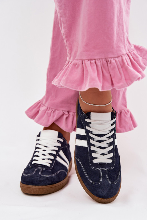 Zazoo N1068 Zamszowe Niskie Sneakersy Damskie Granatowe