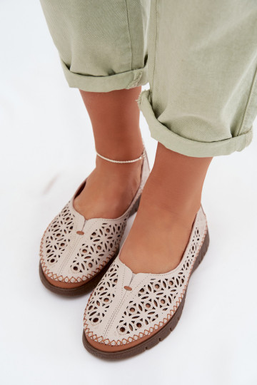 Women's Openwork Ballerinas Made of Natural Leather Sergio Leone SP-006 Gray