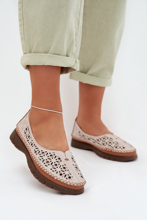 Women's Openwork Ballerinas Made of Natural Leather Sergio Leone SP-006 Gray