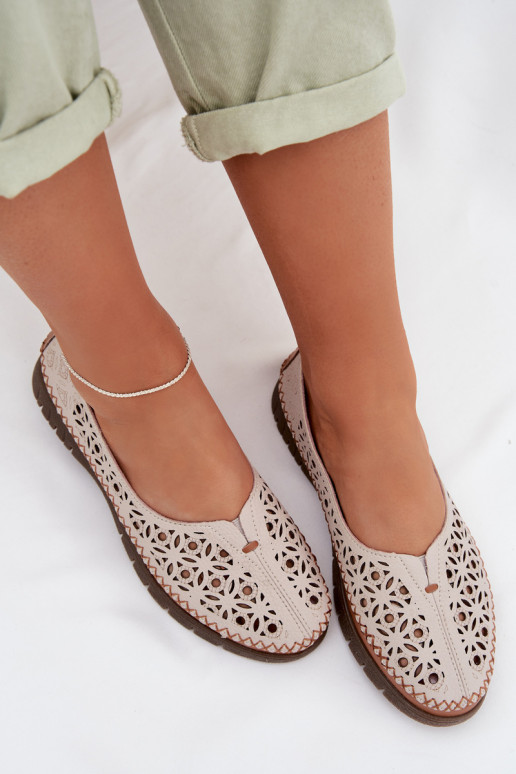 Women's Openwork Ballerinas Made of Natural Leather Sergio Leone SP-006 Gray