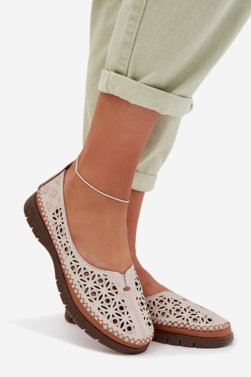 Women's Openwork Ballerinas Made of Natural Leather Sergio Leone SP-006 Gray