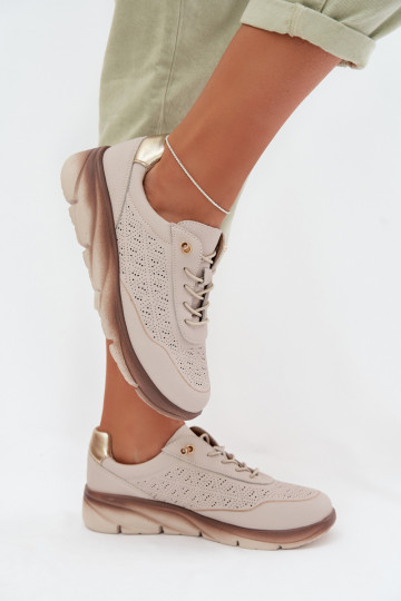 Leather Suede Women's Sneakers With Openings Sergio Leone SP-002 Light Brown