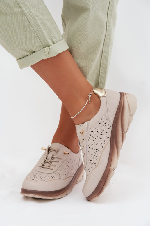 Leather Suede Women's Sneakers With Openings Sergio Leone SP-002 Light Brown