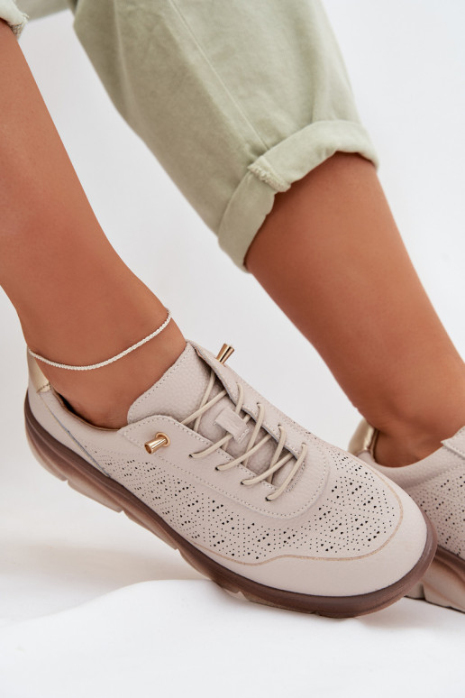 Leather Suede Women's Sneakers With Openings Sergio Leone SP-002 Light Brown