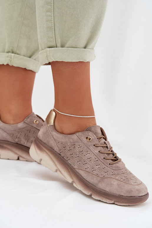 Skórzane Sneakersy Damskie Ażurowe Sergio Leone SP-002 Szare