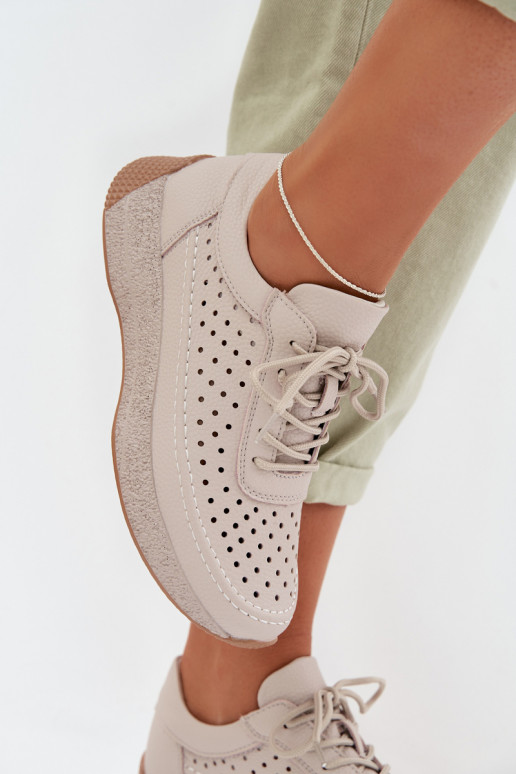 Skórzane Półbuty Sneakersy Damskie Ażurowe Sergio Leone SP-013 Szare