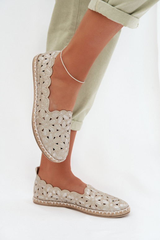 Damskie Wsuwane Baleriny W Kwiaty Złote Vennice