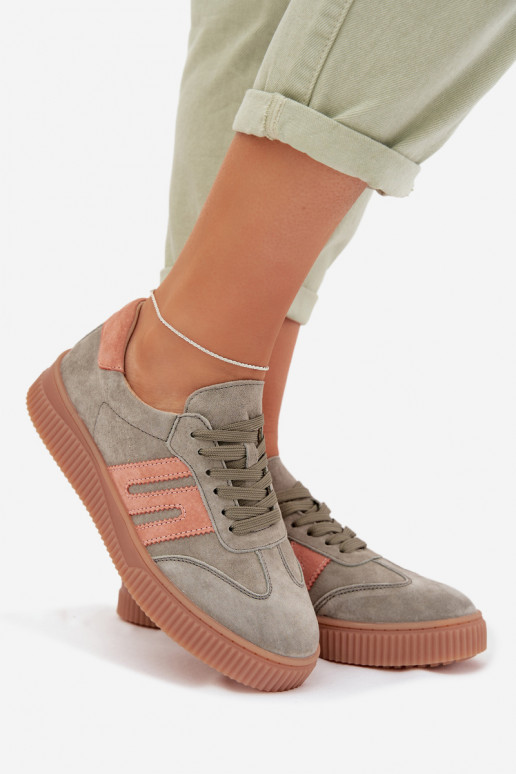 Sneakersy DamskiewithNaturalnego Zamszu Zielone Delyssia