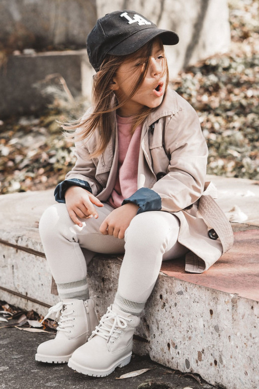 Dziecięce Ocieplane Trapery Botki Jasnobeżowe Dexter