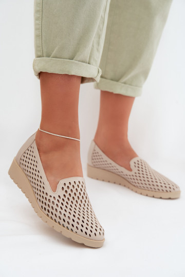 Ażurowe Półbuty Damskie Beżowe Flariette 2