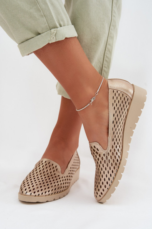 Ażurowe Półbuty Damskie Złote Flariette