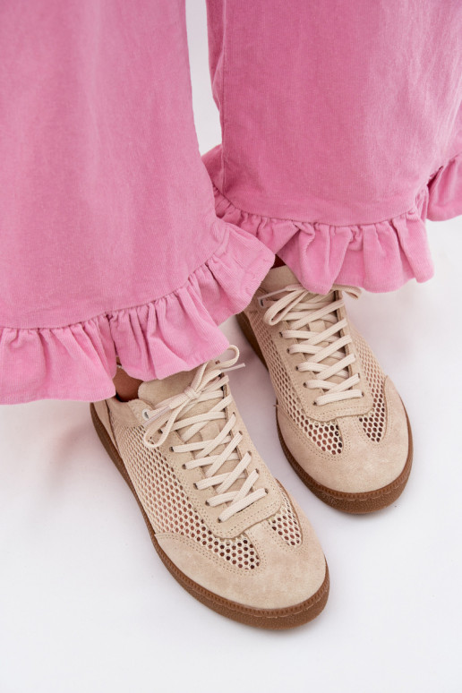 Leather Suede Women's Sneakers With Mesh Zazoo N1142 Beige