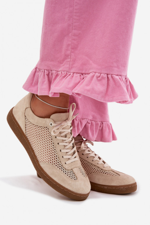 Leather Suede Women's Sneakers With Mesh Zazoo N1142 Beige