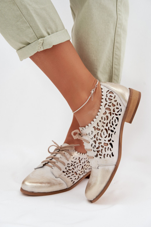 Leather Openwork Women's Shoes Zazoo 3195 Gold