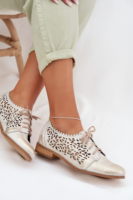 Leather Openwork Women's Shoes Zazoo 3195 Gold