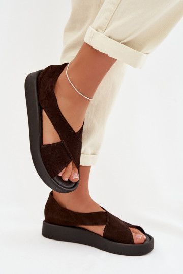 Women's Sandals Zazoo 3196 Made of Natural Suede Chocolate