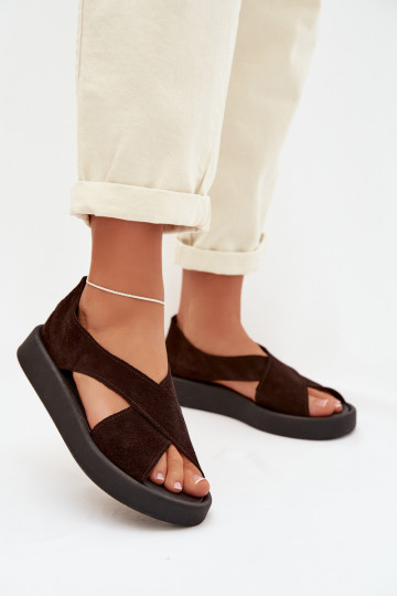 Women's Sandals Zazoo 3196 Made of Natural Suede Chocolate 2