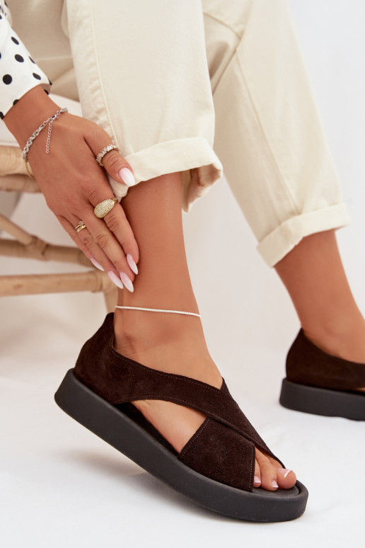 Women's Sandals Zazoo 3196 Made of Natural Suede Chocolate