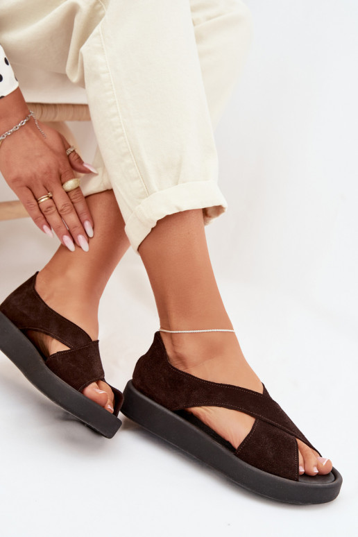 Women's Sandals Zazoo 3196 Made of Natural Suede Chocolate