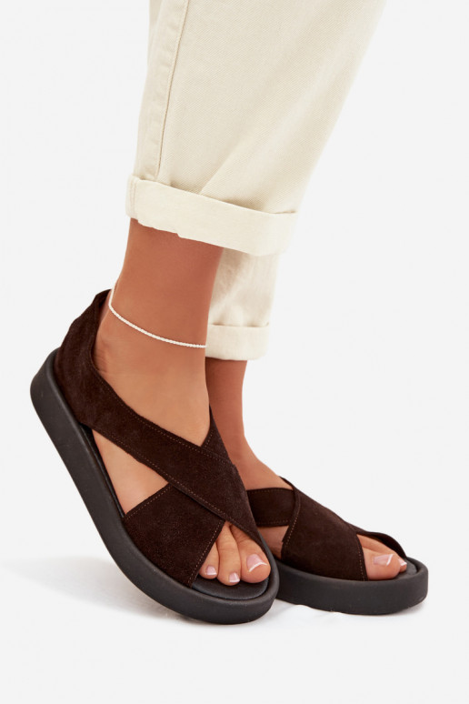 Women's Sandals Zazoo 3196 Made of Natural Suede Chocolate