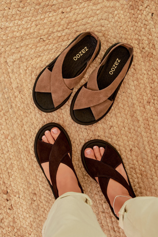 Women's Sandals Zazoo 3196 Made of Natural Suede Chocolate