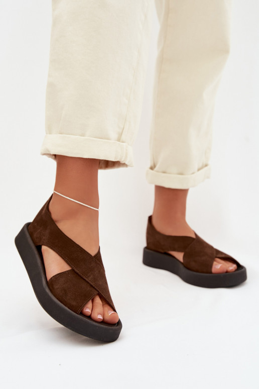 Women's Sandals Zazoo 3196 Made of Natural Suede Brown