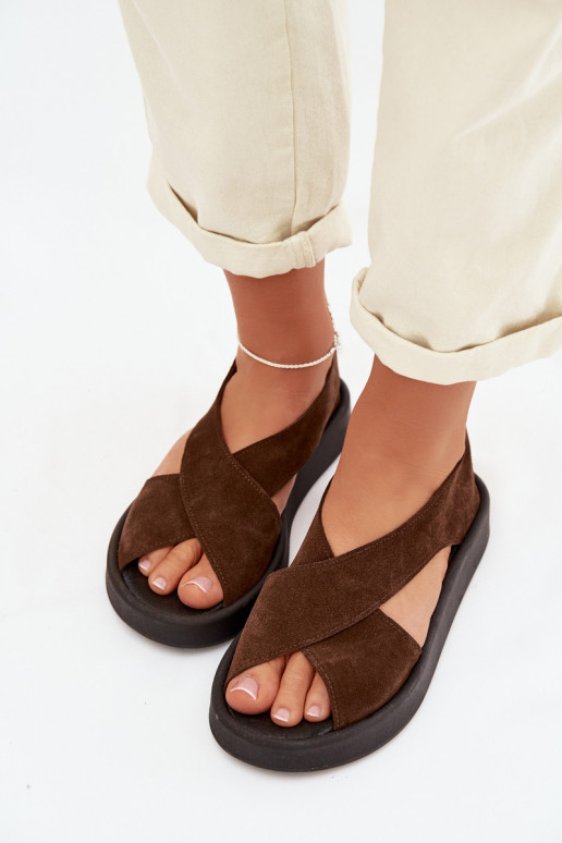 Women's Sandals Zazoo 3196 Made of Natural Suede Brown