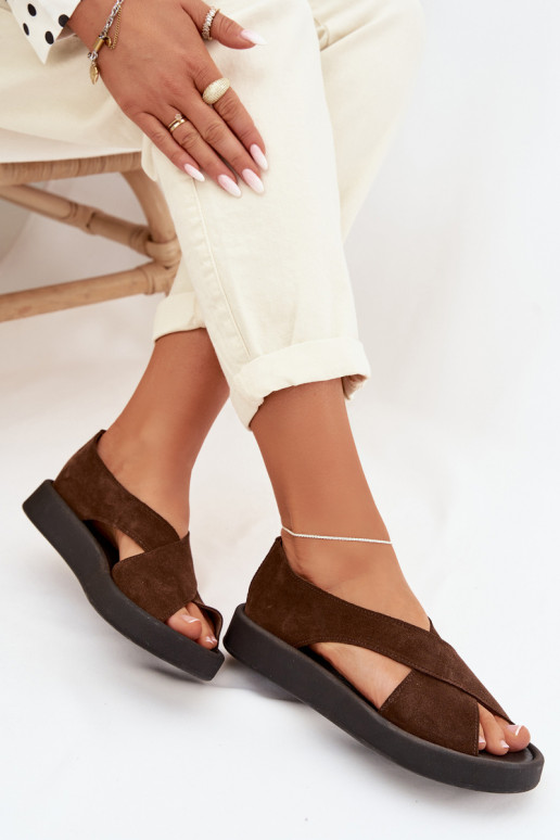 Women's Sandals Zazoo 3196 Made of Natural Suede Brown