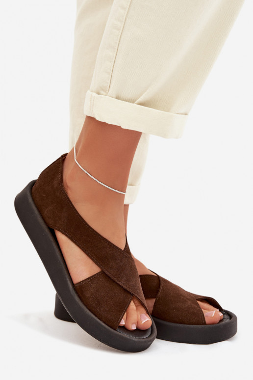 Women's Sandals Zazoo 3196 Made of Natural Suede Brown