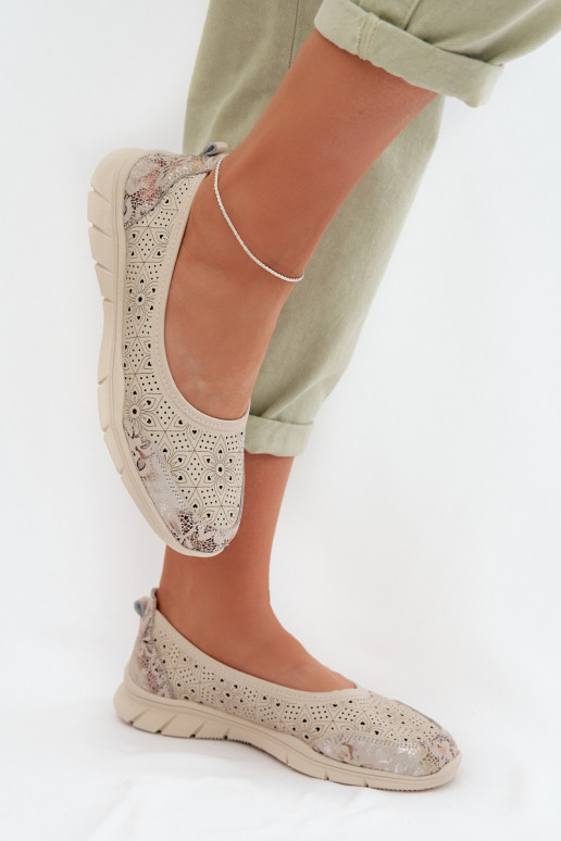 Leather Openwork Ballerinas S.Barski GR61-5973 Beige