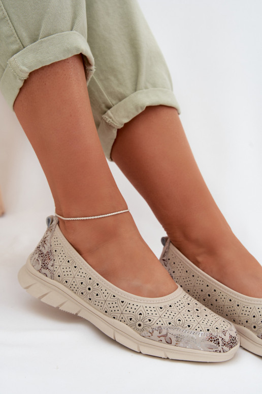 Leather Openwork Ballerinas S.Barski GR61-5973 Beige